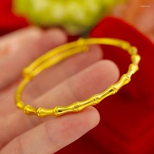 Bangle 24K Geelgouden vergulde armbanden voor vrouwen vrouwelijke bruid prachtige bamboevormige handketen bruiloft sieraden geschenken