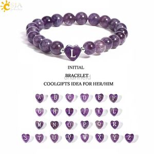 Bracelet 26 lettres A-Z initiale en forme de coeur Bracelets en cristal véritable pierre naturelle améthyste obsidienne Sodalite Bracelet pour amoureux Bracelet en pierre naturelle H283 240319