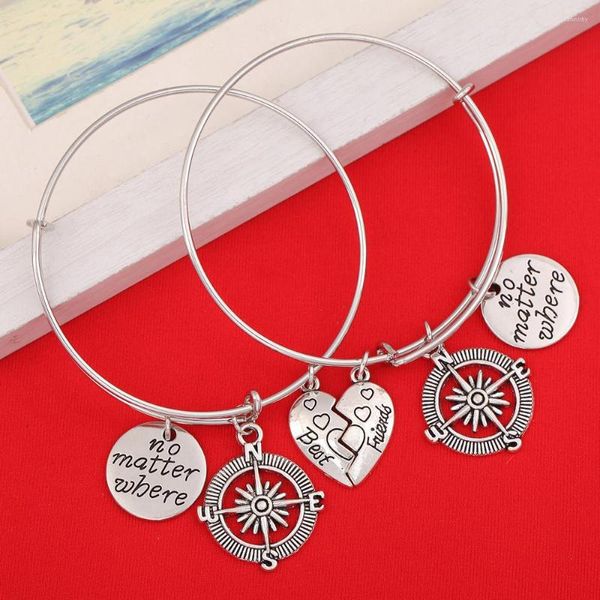 Brazalete 2pc No importa dónde Brújula Encanto BFF Amistad Colgante Pulsera Parejas amantes