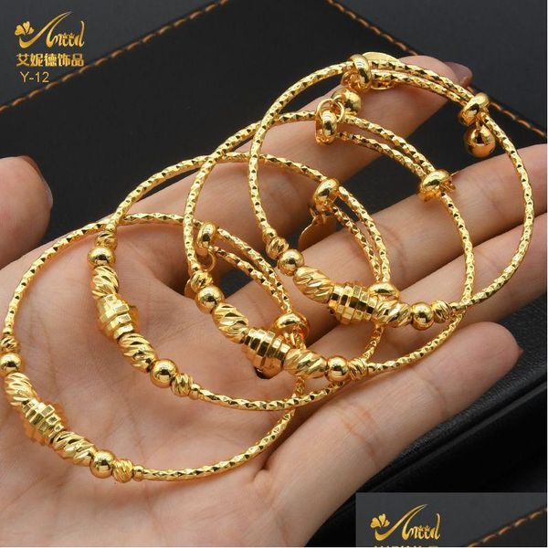 Brazalete 2pcs/lote dubai aniid dorado color niñas/bebés/niños encanto gypsophila pulsera campanas del corazón joyas infantil navidad s 230814 Drop de dhtvu