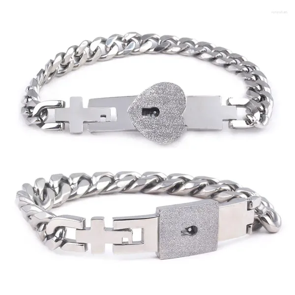 Brazalete 2pcs tono amante de acero inoxidable corazón brazalete de bloqueo de amor con kit de brazaletes kit de kit de pareja regalo de joyería