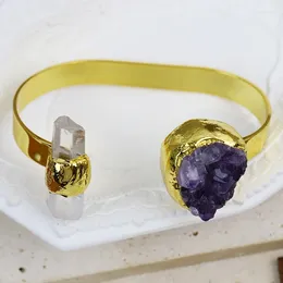 Bracele 3 pièces Geode Natural Stone Purple Crystal Jewelry Fashion Fashion Femmes Gift 40392