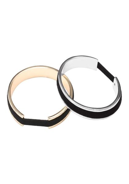 Brazalete de 30 piezas, pulseras para atar el cabello para mujeres y hombres, Color oro rosa, brazaletes abiertos de Metal plateado, joyería de mano de cuerda negra 2400270