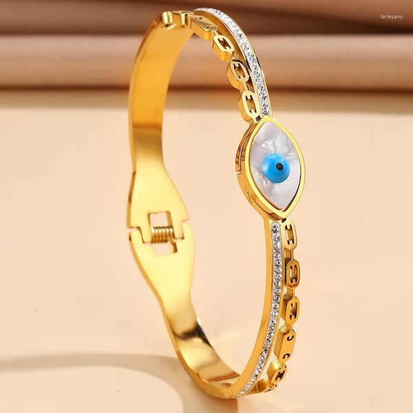 Brazalete de acero inoxidable 316L con ojos azules para mujer y niña, brazaletes malvados de tendencia, pulsera que no se decolora, regalo de joyería