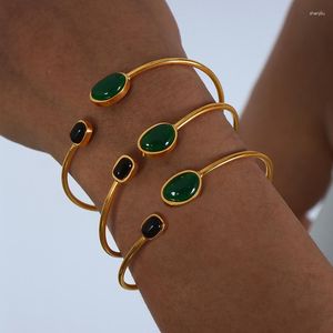 Bangle 316L roestvrijstalen modearmband High-end groene zirkoon ronde gepersonaliseerde damessieraden