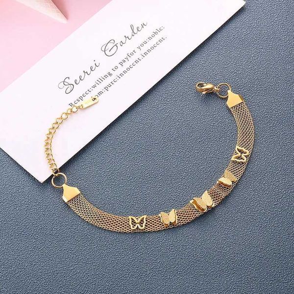 Bracelet 316l en acier inoxydable Nouvelle mode fine bijoux haut de gamme Bijoux haut de gamme 2 couches Matte 5 Bracelets de chaîne de maillage de charme de charme papillon pour femmes