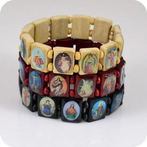 Bangle 36x Houten Rozenkrans Kralen Armband JESUS HEILIGEN Maria Angel Mode Katholieke Christelijke Orthodoxe Religieuze Sieraden