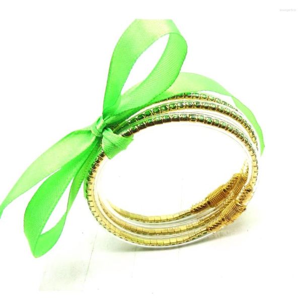 Brazalete 3pc/set verde luz verde gelatina llena de brillo silicona pulsera de cristal para niñas brazalete budista regalo de encanto