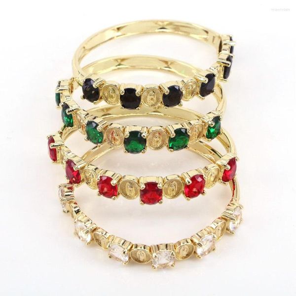 Brazalete 3PCS 2023 Moda clásica de lujo Virgen María CZ Pulsera de piedra Brazaletes Elegancia Mujeres Ajuste abierto Encanto religioso Joyería de marca