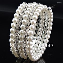 Bracelet 3 pièces 5 rangées de strass tchèques clairs, perles extensibles pour femmes, breloques, vente en gros, bijoux à la mode, A-685