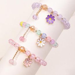 Bangle 3 stks/set Koreaanse zomer schattig paarse roze kralen verstelbare armbandbanden voor vrouwen meisjes kleine bloem charme hanger