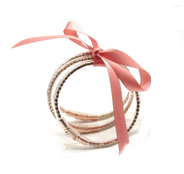 Brazalete 3 unids/set pulsera de silicona con brillo de cristal de diamantes de imitación de oro rosa brazaletes de gelatina con lazo de moda brillante para mujeres y niñas