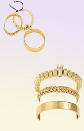 Bracelet 3pcssets romain royal charme masculin bracelets sets en acier inoxydable manchette de bracelets couple de bracelet de tressage fait à la main 9017705