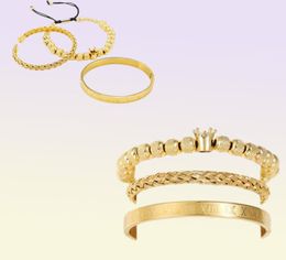 Bracele 3pcssets romain royal charme masculin bracelets sets en acier inoxydable manchette de bracelets couple de bracelet de tressage fait à la main 3626038