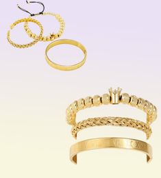 Bracele 3pcssets romain royal charme masculin bracelets sets en acier inoxydable manchette de bracelets couple de bracelet de tressage fait à la main 6841050
