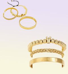 Bracele 3pcssets romain royal charme masculin bracelets sets en acier inoxydable manchette de bracelets couple de bracelet de tressage fait à la main 3583018