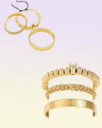 Bracele 3pcssets romain royal charme masculin bracelets sets en acier inoxydable manchette de bracelets couple de bracelet de tressage fait à la main 9545655