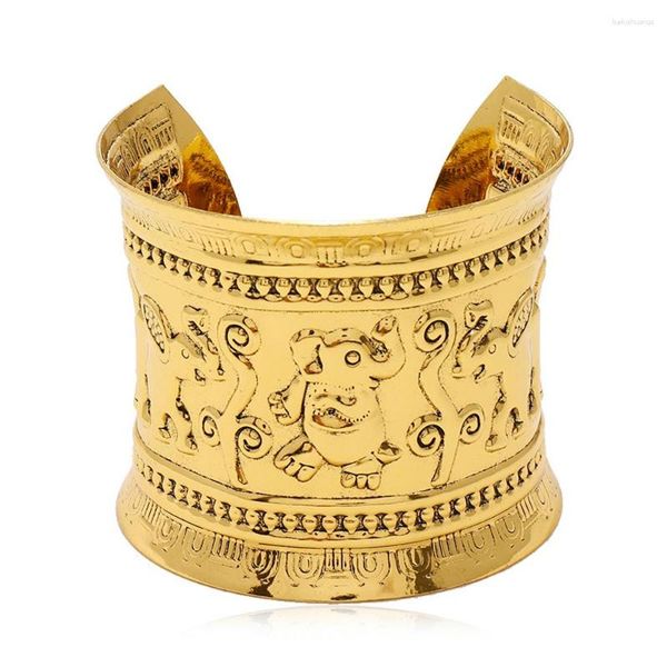 Bracelet 4.5/6.5 cm de large en fer sculpté fleur éléphant motif pour femmes hommes Vintage tibétain ouvert bracelets bijoux thaïlandais