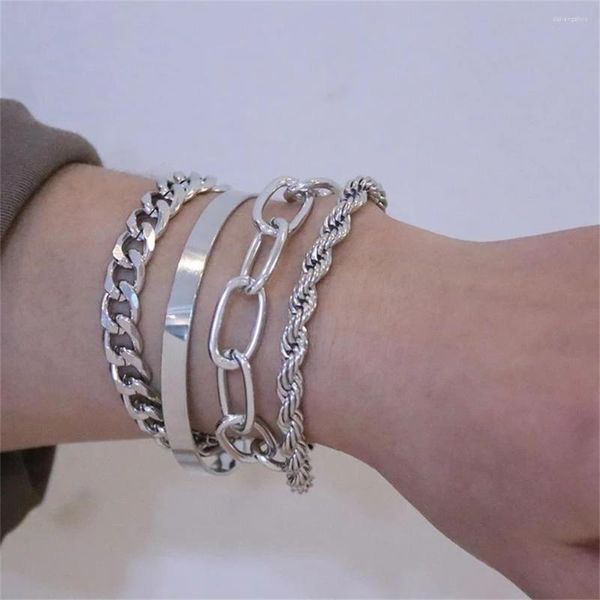 Bracelet 4 pièces/ensemble Punk or argent métal chaîne épaisse torsadé Bracelet bracelets pour femmes Hip Hop fête bijoux cadeau en gros