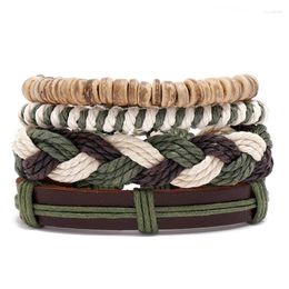 Bracelet 4 pièces/ensemble Vintage fait à la main tissage longueur réglable corde chaîne Bracelet Punk tressé Wrap bracelets pour hommes bijoux de mode