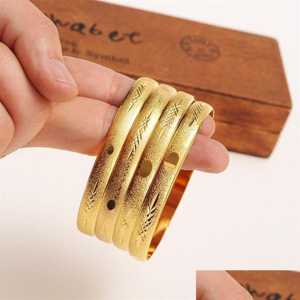 Bracelet 4 pièces Boîte Entière Mode Mariage Bracelet Bijoux 14K Jaune Solide Or Gf Rempli Dubaï Bracelet Femmes Afrique Arabe Articles2335 D Otkxg