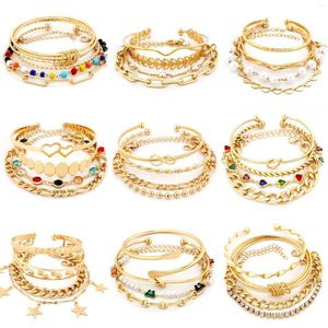 Bracelet 4PC Mode Lien Chaîne Or Couleur Bracelet En Métal Ensemble Pour Les Femmes Exquis Personnalisé Strass Bijoux Fille Cadeau