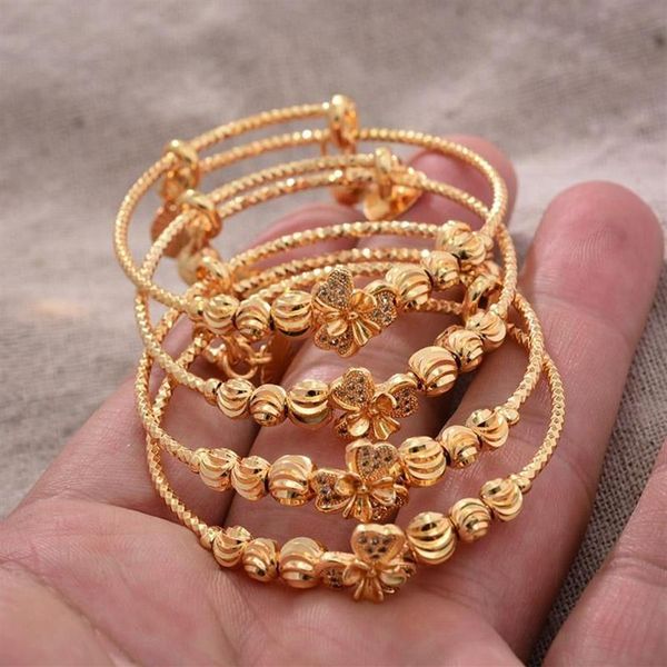 Brazalete 4 Uds. Brazaletes de Color dorado árabe africano de 24K para pulsera de bebé, joyería para niños, pulseras románticas bonitas, regalos 232S