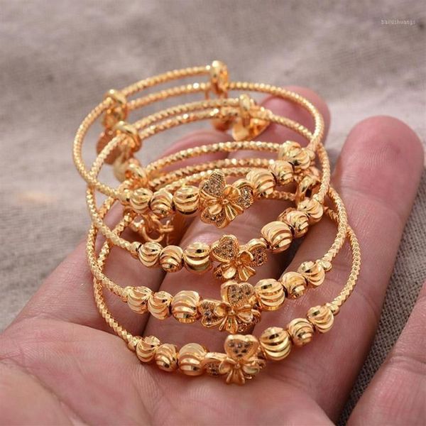 Bracelet 4 pièces 24K africain arabe couleur or Bracelets pour bébé Bracelet enfants bijoux nés mignon romantique Bracelets cadeaux 1342z