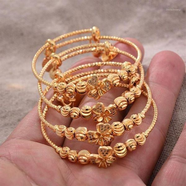 Brazalete 4 Uds. Brazaletes de Color dorado árabe africano de 24K para pulsera de bebé, joyería para niños, pulseras románticas bonitas, regalos 1342z