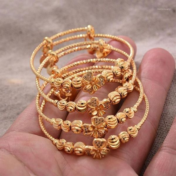 Bracelet 4 pièces 24K africain arabe couleur or Bracelets pour bébé Bracelet enfants bijoux nés mignon romantique Bracelets cadeaux 12913