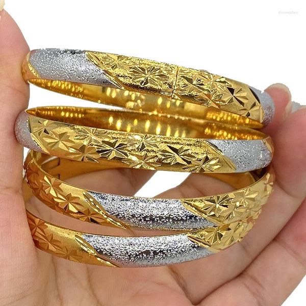 Brazalete 4 unids/lote Dubai dos tonos 24k Color oro brazaletes para Mujeres Hombres pulseras etíopes joyería Africana Arabia Saudita boda novia regalo