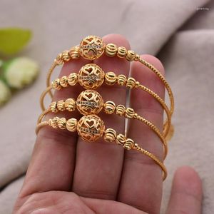 Bangle 4 pièces/lot éthiopien afrique dubaï couleur or bracelets pour femmes fille ronde mariée Fine Bracelet bijoux de mariage articles du moyen-orient