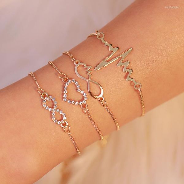 Bracelet 4 pièces/ensemble Simple infini amour Zircon ECG motif pendentif chaîne Bracelet pour femmes mode bijoux cadeau accessoires