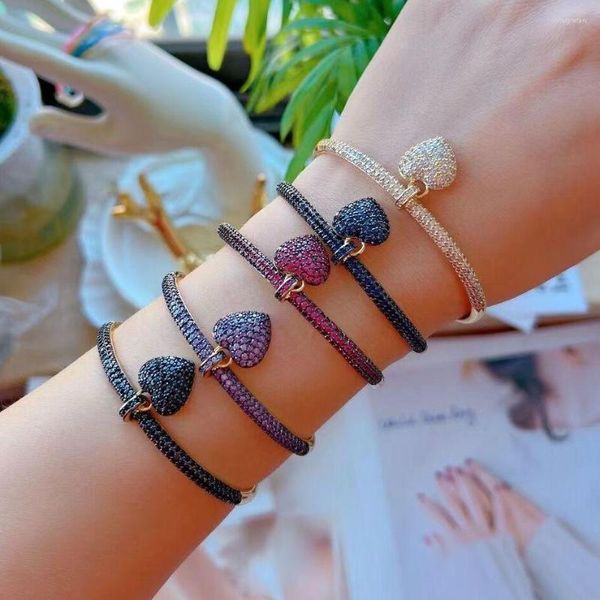 Brazalete 4 piezas de lujo de moda completo circón cúbico cristal CZ corazón encantos brazalete apilable para mujer boda pulsera fiesta joyería