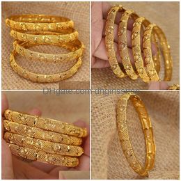 Bangle 4Pcslot 24K Dubai Bracelets pour femmes éthiopiennes Afrique Mode Or Couleur S Arabia Mariée Bracelet Bijoux Cadeaux Drop Livraison Soutien-Gorge Dhigt