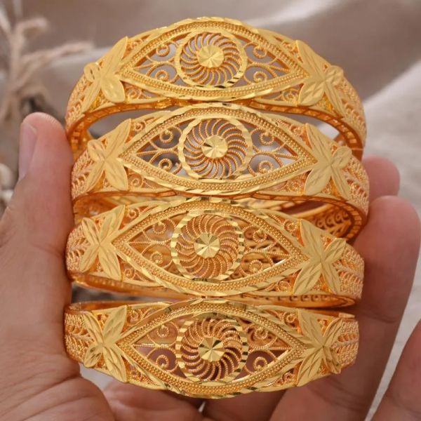 Bangle 4pcsSet Islamique 24k Dubaï Or Couleur Bracelets Pour Femmes Ethiopie BraceletsBracelets Afrique Saoudien Arabe Bijoux De Mariage Cadeau De Fête ZZ