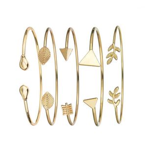 Bangle 5 -pc's/set armbanden voor vrouwen verstelbare maat blad armband pijl mode sieraden sets westerse stijl accessoires vrouw