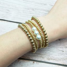 Bangle 5 pc's/set Zwpon gouden kleuren CCB kubus kralen parelarmbanden armbanden voor vrouwen gevulde elastische gelaagde rekbare set