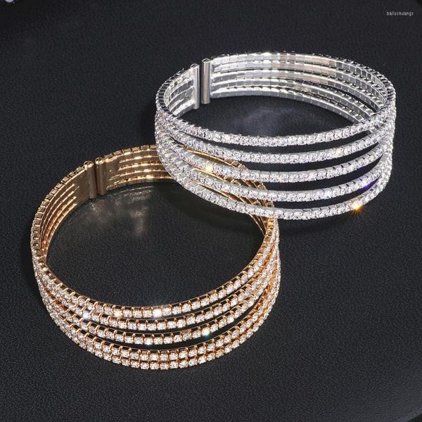 Bracelet 5 rangées élégant clair strass Bracelet couleur or cristal bracelets mariage bijoux de mariée accessoires pour femmes WX209