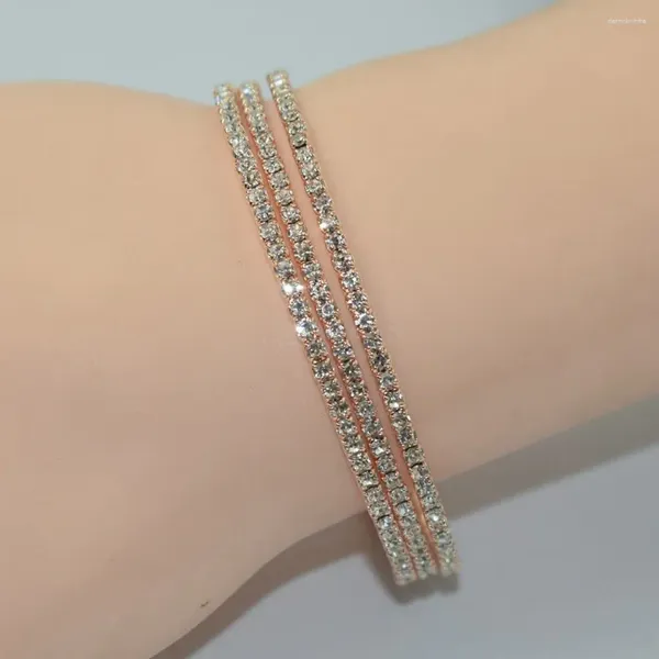 Brazalete de 5 filas para mujer, pulseras abiertas de cristal, 3 elegantes pulseras chapadas en oro y plata, aleación de hierro, estilo coreano, diamantes de imitación ostentosos