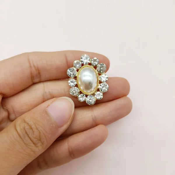 Brazalete de 50 piezas de 20x26mm, abalorio floral de cristal perla de Color dorado para tela/hallazgos de joyería para el cabello de boda para hacer joyería hecha a mano Diy