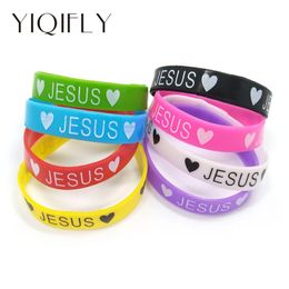 Brazalete envío gratis 50 Uds. Amor JESÚS pulseras de silicona ambientales pulsera joyería de moda mezclar colores al azar