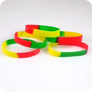 Bracelet 50x rouge jaune vert Bracelet en Silicone jamaïque Rasta Reggae Punk Hiphop Bracelet bijoux de mode