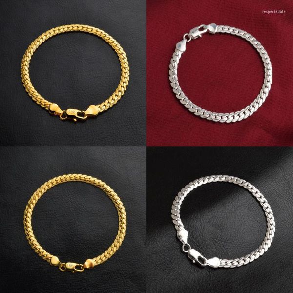 Bracelet 5 MM Or Main Chaîne Hommes Bracelet Anniversaire Jour Bijoux Cadeau Plat Coupe Gourmette Style De Luxe