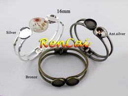 Bracelet 5 pièces 16mm Base Bracelet Double rond blanc résultats plateau lunette réglage Cabochon camée pour bricolage femmes fabrication de bijoux