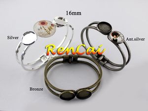 Brazalete 5 uds 16mm Base pulsera doble redondo resultados en blanco bandeja bisel ajuste cabujón camafeo para DIY mujer fabricación de joyas