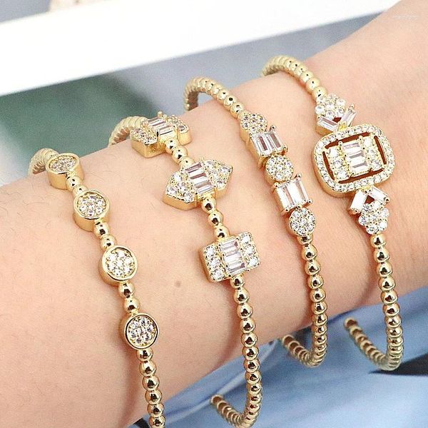 Brazalete de 5 uds, diseño elegante, chapado en Latón dorado, circonita cúbica, brazaletes apilables para mujer, pulseras de boda, joyería para fiesta