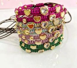 Bangle 5 stks mode gouden zirkoon liefde hart gevlochten armband kleurrijke draad geweven armbanden voor vrouwen verstelbare luxe sieraden 231215