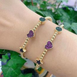 Bracelet 5 pièces couleur or mode cristal ouvert Bracelet pour femmes pavé CZ Zircon coeur étoile manchette bracelets bijoux réglables