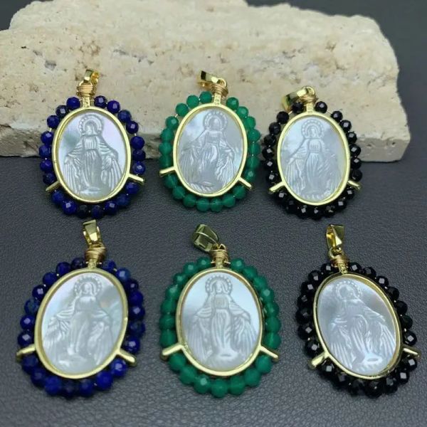 Bracelet 5 pcs/lot pendentif religieux exquis vierge Marie/san Benito pendentif en forme de coquille, plaqué or coquille Ccomponent bijoux en gros